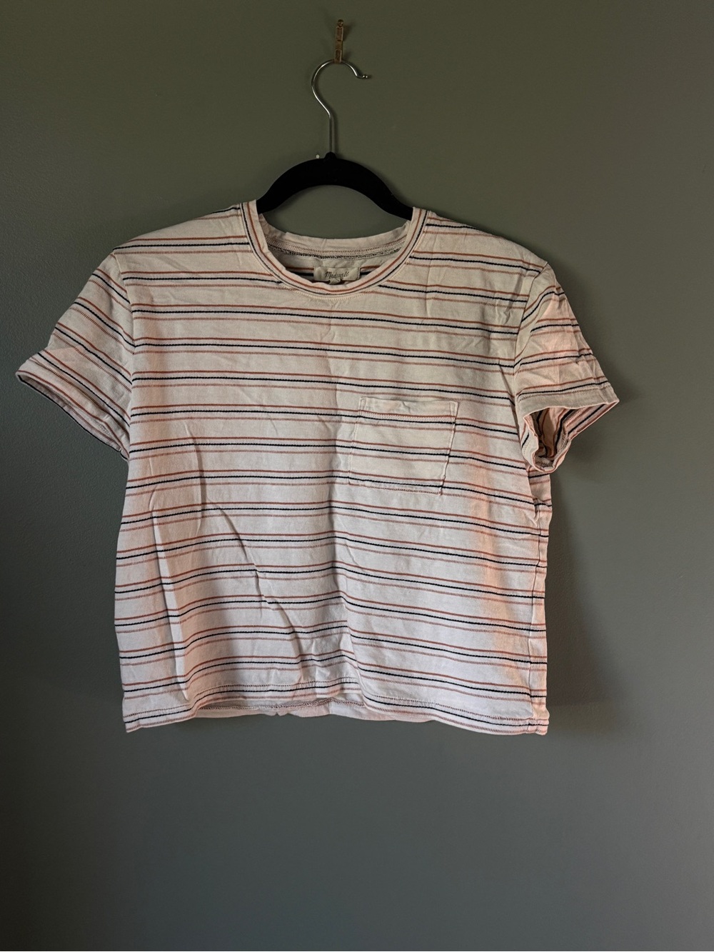 Madewell - Striped Boxy Crop T-Shirt - Black/ Brown Stripe - Size S
